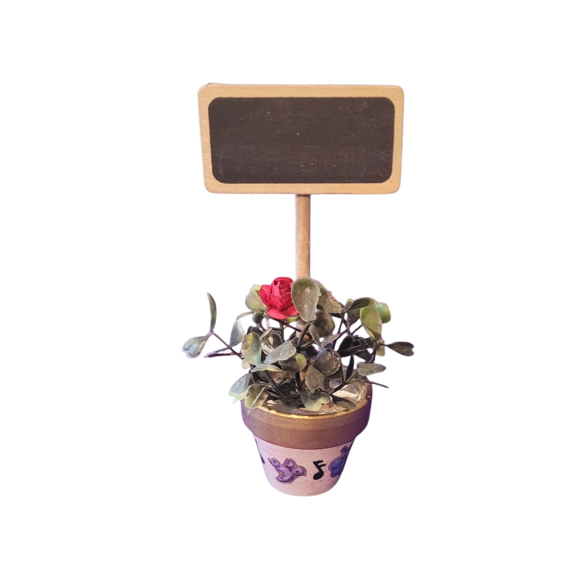 Petit Pot De Fleurs Artificielles Ecriteau Ardoise Centre De Table