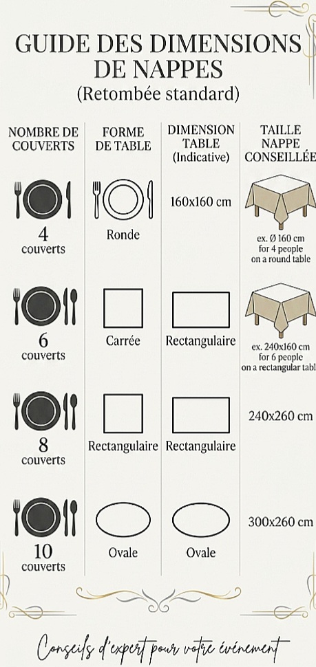 Dimensions de nappes : Le secret pour une table de réception sublimée et sans faute. guide dimension de nappe carrée