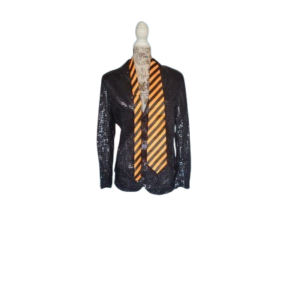 déguisement adulte disco chemise noire a paillette et cravatte
