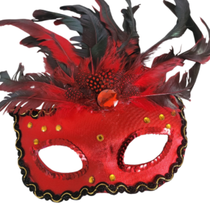 masque de carnaval à plumes rouge et noir